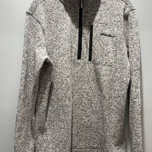 Eddie Bauer Quarter Zip Mens M Sweater Fleece Classic Open Fit Zip Pocket Jacket